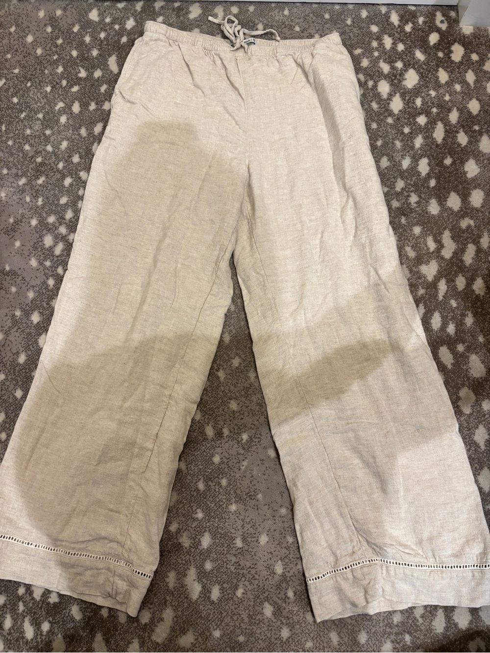 Abercrombie & Fitch Wide Leg Linen-Blend Pants in Light Beige